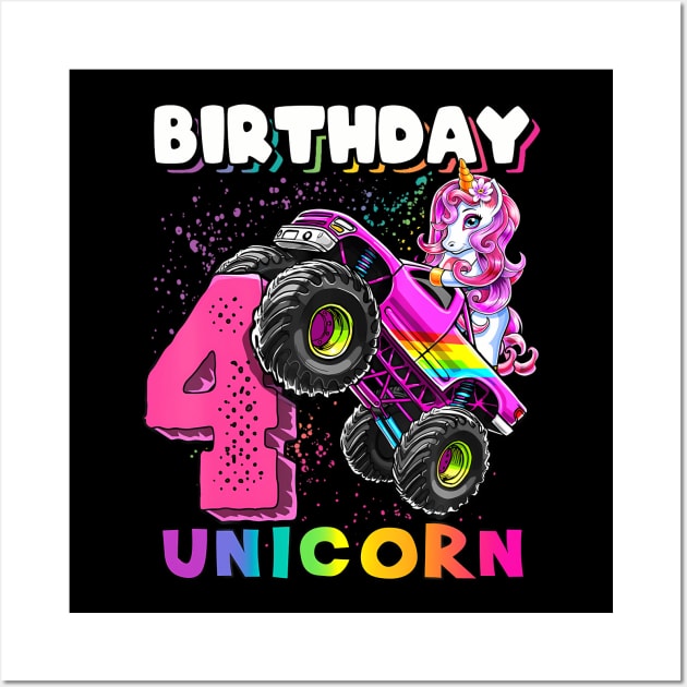4Th Birthday Unicorn Monster Truck Birthday Party Girls Wall Art by Zoe Hill Autism